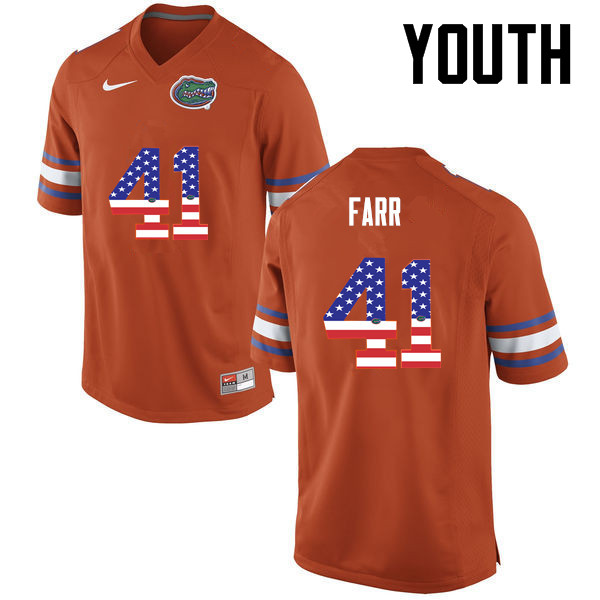 Youth Florida Gators #41 Ryan Farr College Football USA Flag Fashion Jerseys-Orange